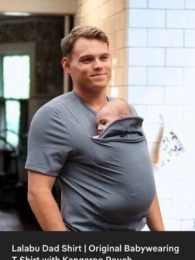 Lalabu Dad Shirt - Grey Babywearing T-Shirt with Kangaroo Pouch